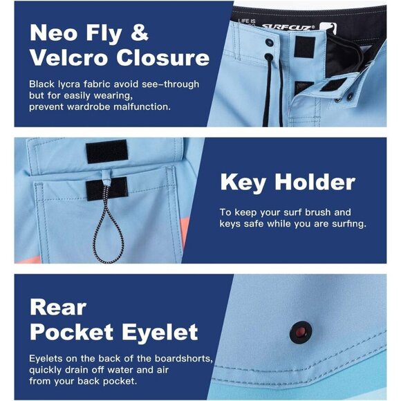 ✨Men's Blue Board Short Beach Short Comfort 4-Way Stretch Swim Short - Picture 4 of 5